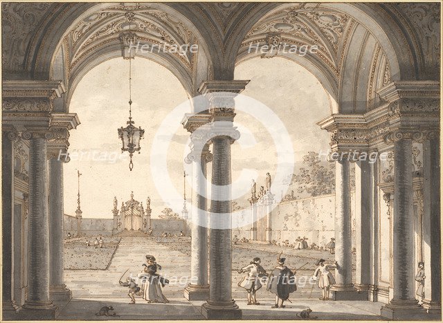 View through a Baroque Colonnade into a Garden, 1760-1768. Artist: Canaletto (1697-1768)