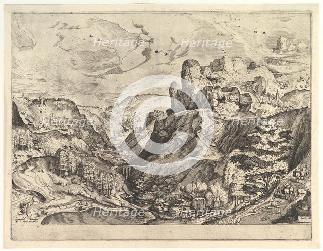Alpine Landscape with a Deep Valley from The Large Landscapes, ca. 1555-56. Creator: Johannes van Doetecum I.