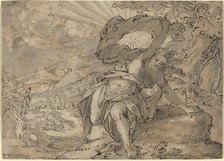 Allegorical Female Figure in a Landscape [recto], c. 1600. Creator: Unknown.