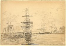 Ships in Harbor, c. 1875. Creator: Eugene Louis Boudin.