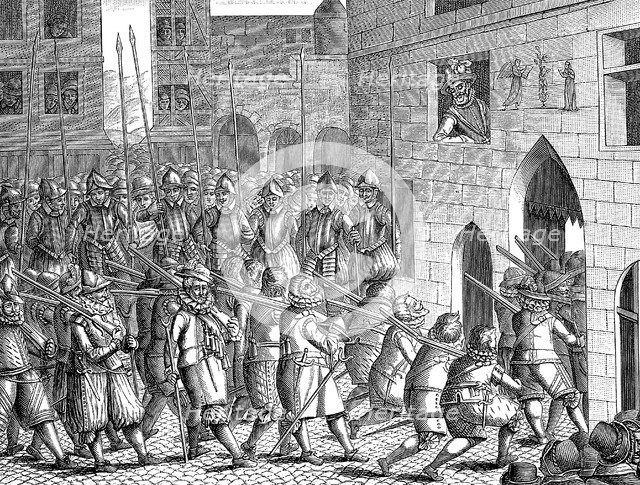 Henry IV of France watching the departure of the Spaniards from Paris, 22 March 1594. Artist: Unknown