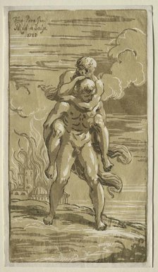 Eneas Carrying Anchises, his Father, from the Burning of Troy, 1723. Creator: Antonio Maria I Zanetti (Italian, 1680-1757).