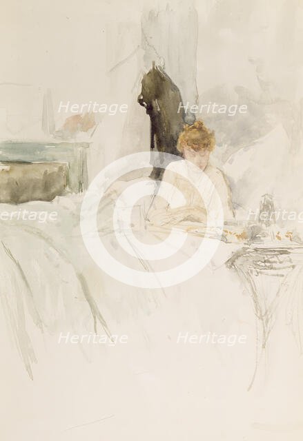 Girl Reading in Bed, 1879-1888. Creator: James Abbott McNeill Whistler.