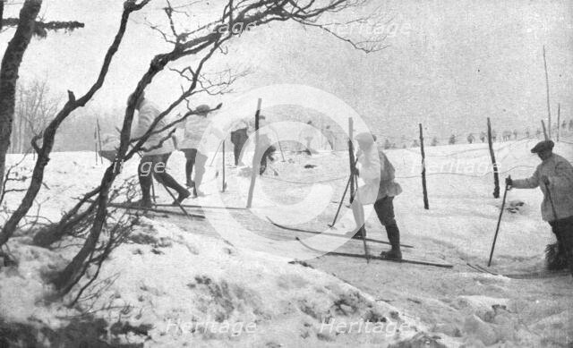 'Dans la meme region, nos alpins skieurs ont ete pourvus de blanches tuniques..., 1915 (1924) Creator: Unknown.