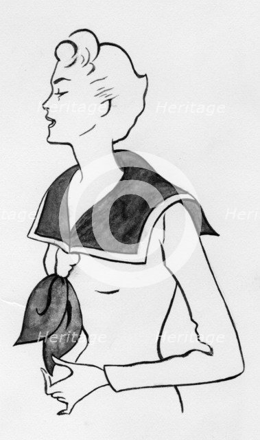 Woman with sailor top, c1950. Creator: Shirley Markham.