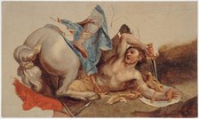 Study of horse and fallen rider, after Le Brun. Creator: Paul-Jacques-Aime Baudry.