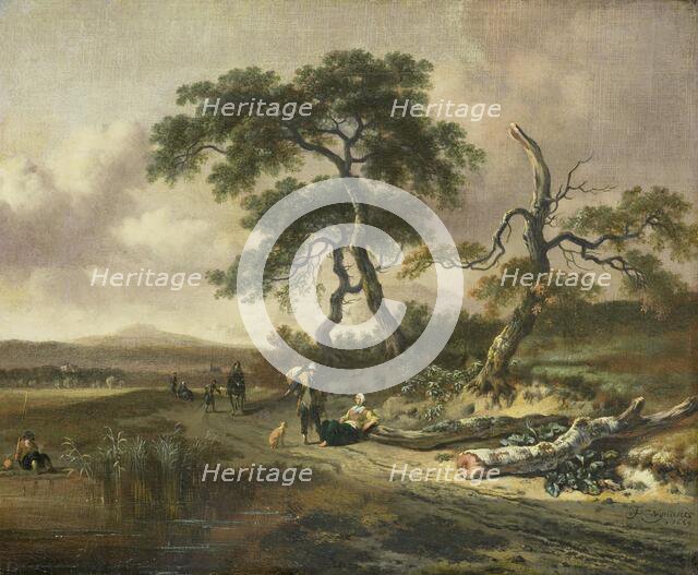 Landscape with a Peddler and Woman Resting, 1669. Creator: Jan Wijnants.