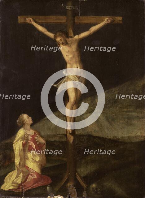 Mary Magdalene at the foot of the cross, c.1610. Creator: Anon.