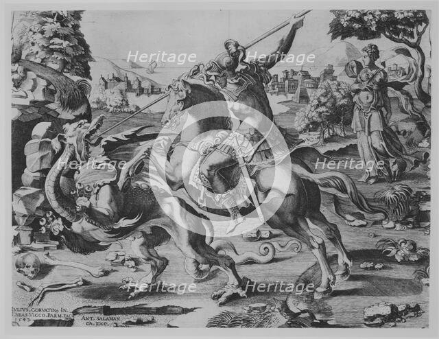 St George Killing the Dragon, 1542. Creator: Enea Vico.