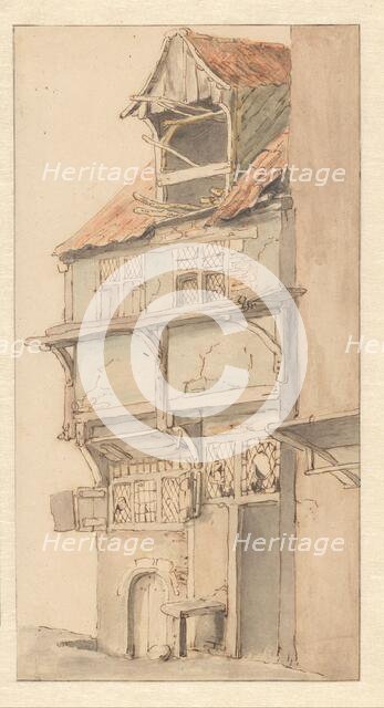 Facade of a corner house with an open dormer window, 1620-1685. Creator: Adriaen van Ostade.