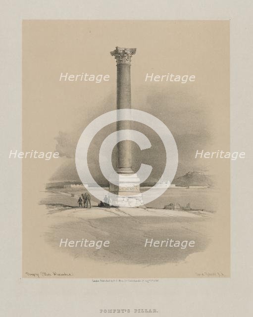 Egypt and Nubia, Volume I: Pompey's Pillar, Alexandria, 1846. Creator: Louis Haghe (British, 1806-1885); F.G.Moon, 20 Threadneedle Street, London.