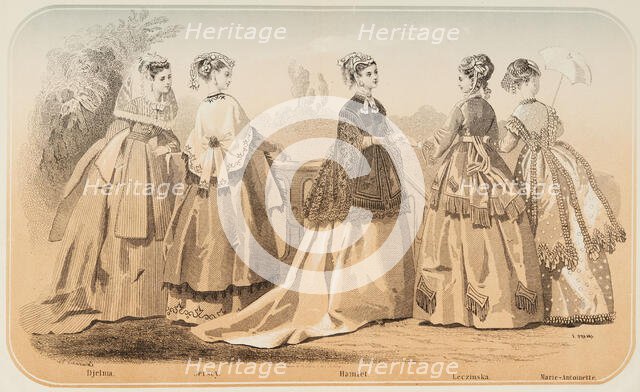 Fashion plate - Journal des Demoiselles, 1868. Creator: Emile Préval.