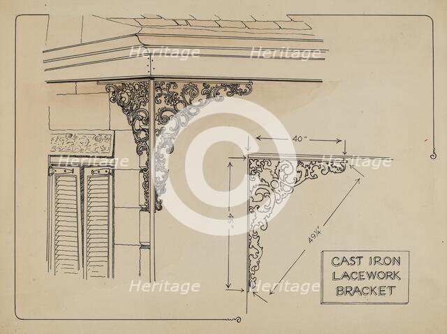 Iron Work on Balcony, c. 1936. Creator: Ray Price.
