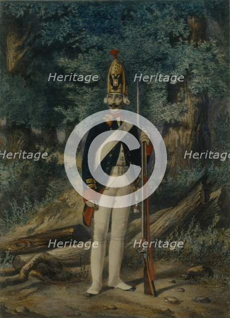 Grenadier of the Preobrazhensky Regiment in 1800, 1840s. Artist: Belousov, Lev Alexandrovich (1806-1864)