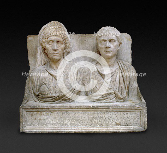 Marble tombstone of the doctor Claudius Agathemerus and his wife Myrtale, c100. Artist: Unknown.
