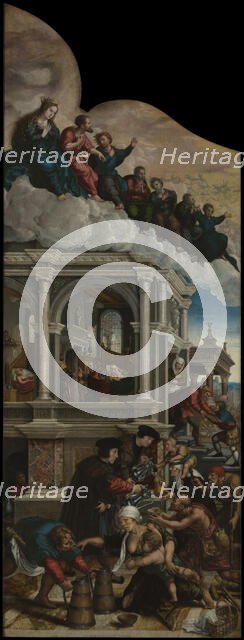 Three Acts of Mercy: Giving the Thirsty to drink, Visiting the Sick and Sheltering..., 1517-24/25. Creator: Bernaert van Orley.