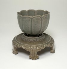 Lobed Cup and Stand with Floral Sprays and Lotus Leaves, Korea, Goryeo dynasty, mid-12th century. Creator: Unknown.