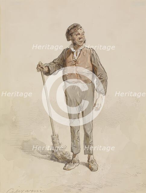 Man with Broom, 1855-1857. Creator: Paul Gavarni.