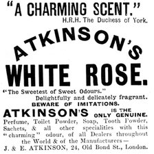 Advertisement for Atkinson's White Rose, 1895. Creator: Unknown.
