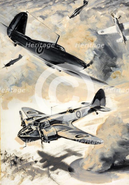 Bombing scene, between 1939 and 1946. Creators: Unknown, Central Office of Information.