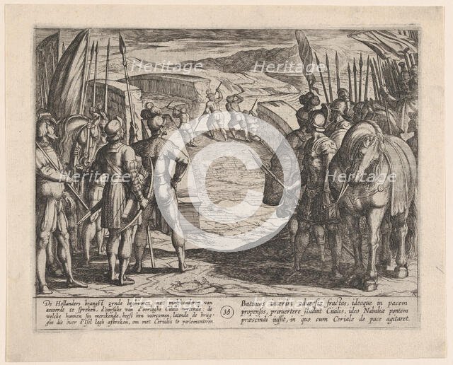 Plate 35: The Batavians Become Afraid and Begin Peace Talks, from The War of the Romans Ag..., 1611. Creator: Antonio Tempesta.