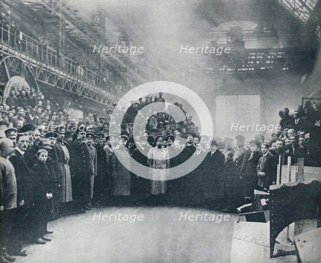 The Czar, taken among the workmen at the great Putiloff Munition and Engineering Works, 1914. Artist: Unknown