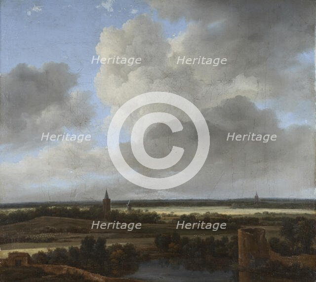 Landscape with a ruined castle and church, between 1648 and 1682. Creator: Jacob van Ruisdael.