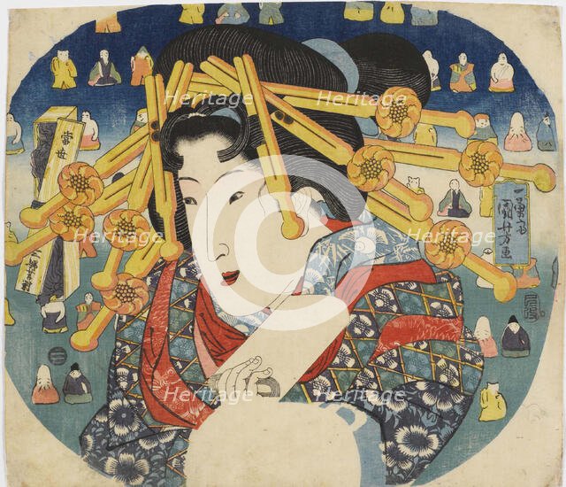 A courtesan, from the Series "Three Hardships of Modern Women" (Tosei sanpukutsui), 1833. Creator: Kuniyoshi, Utagawa (1797-1861).