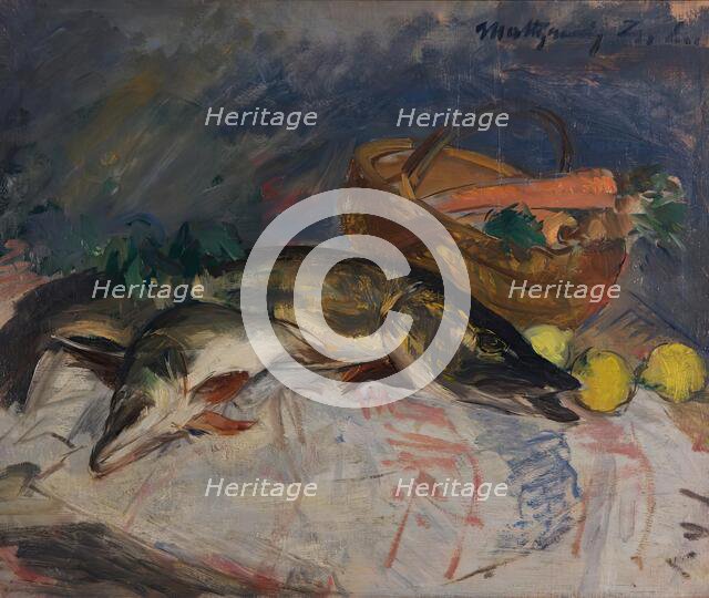 Still life with fish, 1921. Creator: Zsolnay László Mattyasovszky.