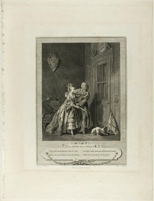 Unexpected Call, from Monument du Costume Physique et Moral de la fin du Dix-huitième siècle, 1774. Creator: Nicolas-Joseph Voyez.