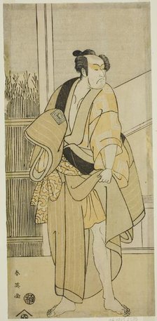 The Actor Ichikawa Monnosuke II as Hiranoya Tokubei (?) in the Play Waka Murasak..., c. 1792. Creator: Katsukawa Shun'ei.