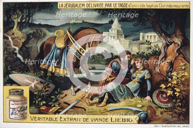 La Jerusalem deliveree par le Tasse, Tancrede baptises the dying Clorinde. 19th Century. Artist: Unknown
