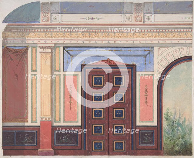 Design for Elevation of Ceiling and Wall, Deepdene, Dorking, Surrey, 1875-79. Creators: Jules-Edmond-Charles Lachaise, Eugène-Pierre Gourdet.