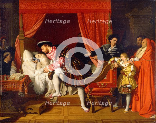 Francis I Receives the Last Breaths of Leonardo da Vinci. Artist: Ingres, Jean Auguste Dominique (1780-1867)