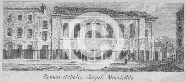 Side view of St Mary's Roman Catholic Church, Moorfields, City of London, 1825. Artist: Anon