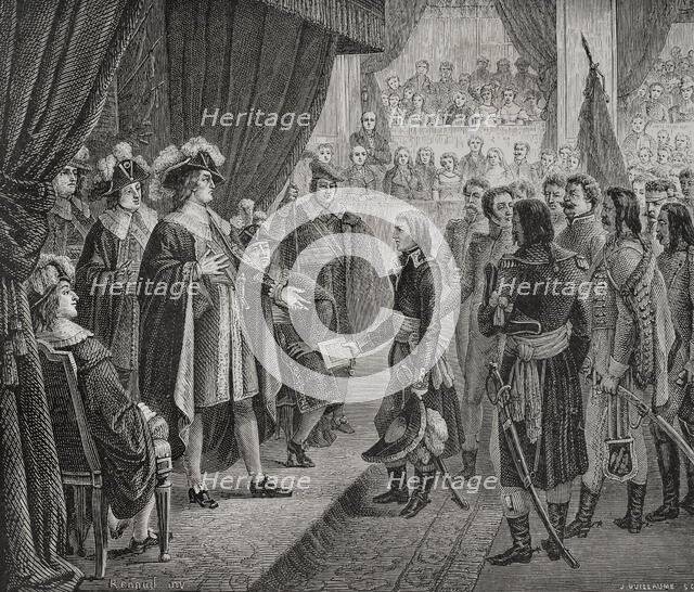 First French Republic: Napoleon Bonaparte presenting to the Directory the Treaty of Campo...1879.  Creator: J Guillaume.