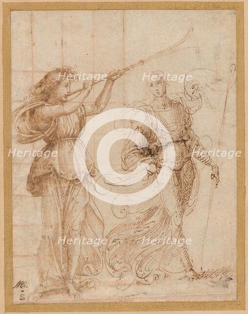 One Angel Blowing a Trumpet, and Another Holding a Standard, c. 1500. Creator: Fra Bartolomeo.