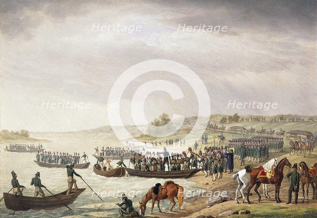 Italian Corps of Eugene de Beauharnais Crossing the Niemen on 30 June 1812, (1815).  Artist: Albrecht Adam