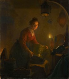 A Woman in a Kitchen by Candlelight, c.1830. Creator: Michiel Versteegh.