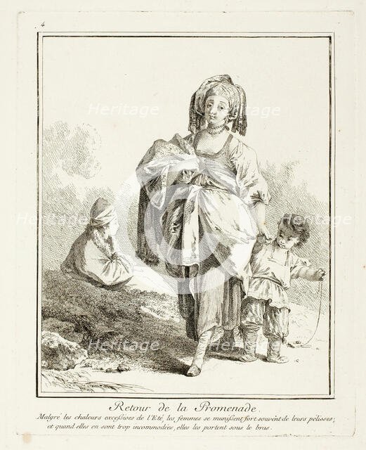 Return Walk, plate four from Suite de Divers Habillements de Peuples du Nord, 1765. Creator: Jean Baptiste Le Prince.