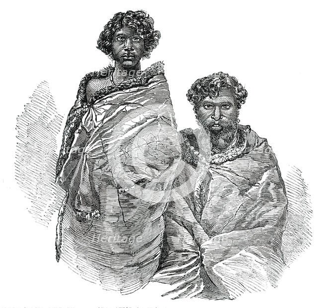 Aboriginal Australians - old and young man, daguerreotyped in Port Phillip by Mr. Kilburn, 1850. Creator: Unknown.