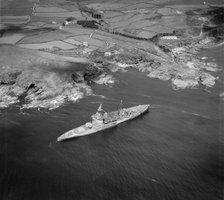 HMS 'Warspite' aground in Prussia Cove, Cornwall, May 1947.   Artist: Aerofilms.