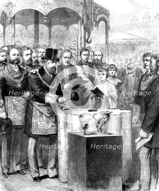 Royal Visit to Truro: the Prince of Wales laying the corner-stone of Truro Cathedral, 1880. Creator: Unknown.