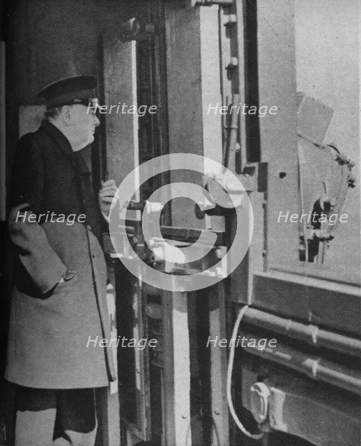 'Mr. Churchill on the bridge of the warship', 1943-44. Artist: Unknown.