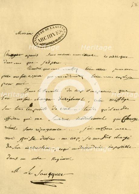 Letter from Napoleon to Le Saucquer, war clerk, 3 June 1791, (1921). Creator: Napoleon Bonaparte I.