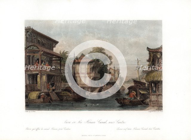 'Scene on the Honan Canal, near Canton', China, c1840.Artist: James B Allen