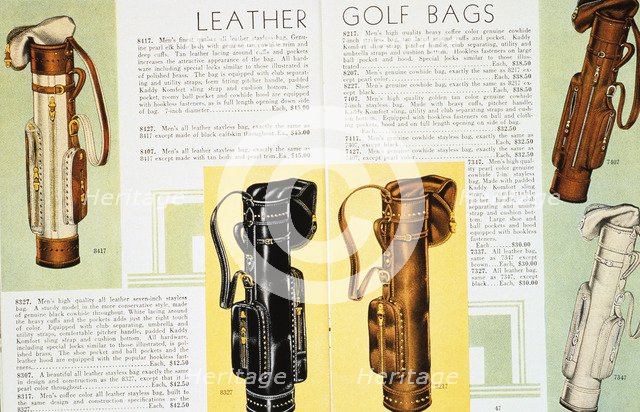 Leather golf bags, 1931. Artist: Unknown