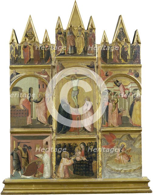 Crucifixion, Virgin and Child, Deacon and Scenes from the Legends of Saints Matthew...c1345-1350. Creator: Workshop of Pietro Lorenzetti.