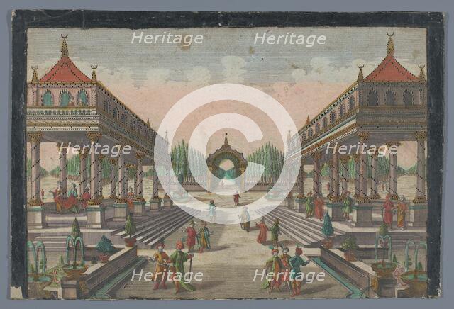 View of a colonnade towards a cypress garden in Constantinople, 1742-1801. Creator: Anon.