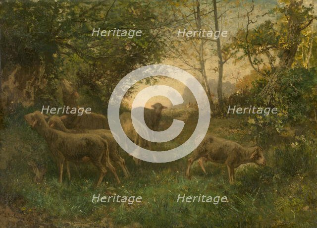 Sheep on the Fringe of the Wood, 1864. Creator: Hippolyte Boulenger.